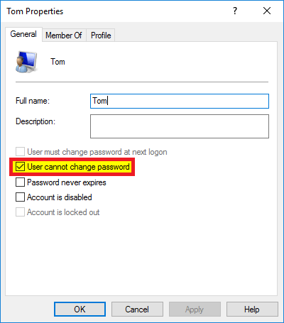 empêcher les utilisateurs Windows 10 de modifier ou d'ajouter un mot de passe